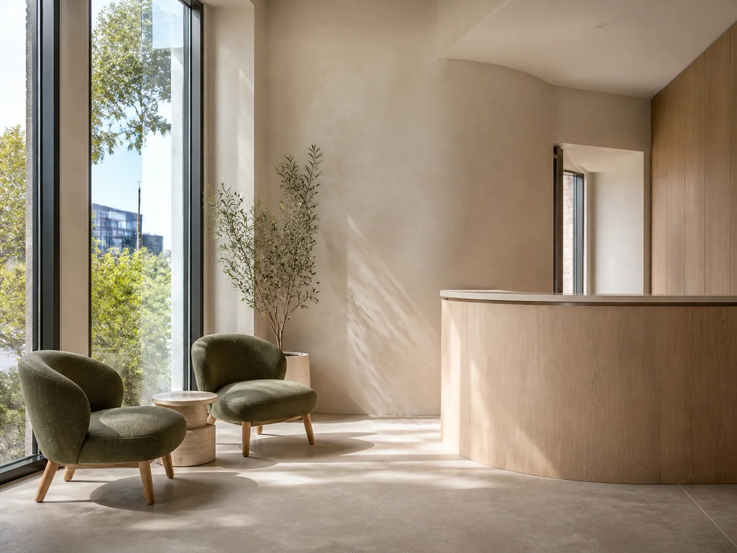 Fictional development image of a practice reception and waiting area